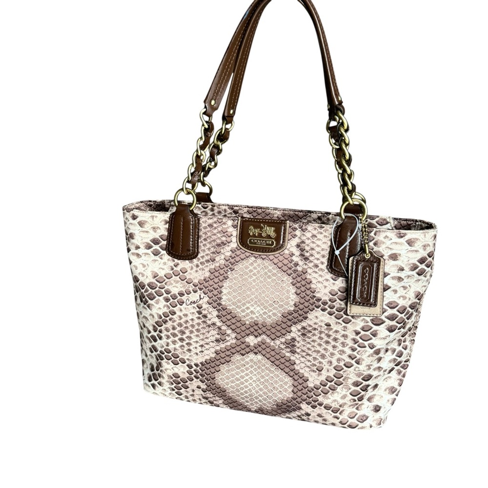 🆕 Coach Madison Tote Python Print Satin Leather Shoulder Bag - Picture 8 of 13
